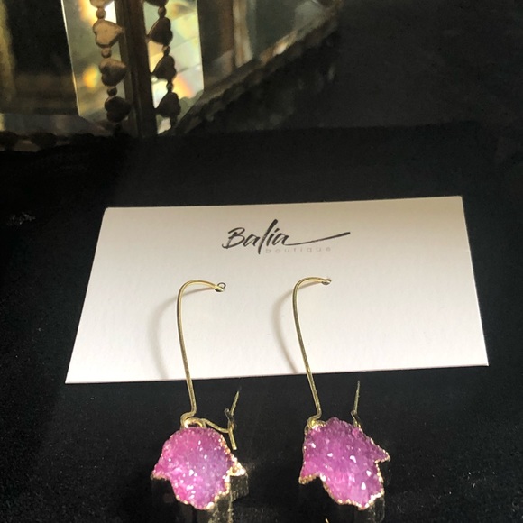 New Handmade Druzy Hamsa Hand Drop Earrings 💜 - Picture 5 of 10